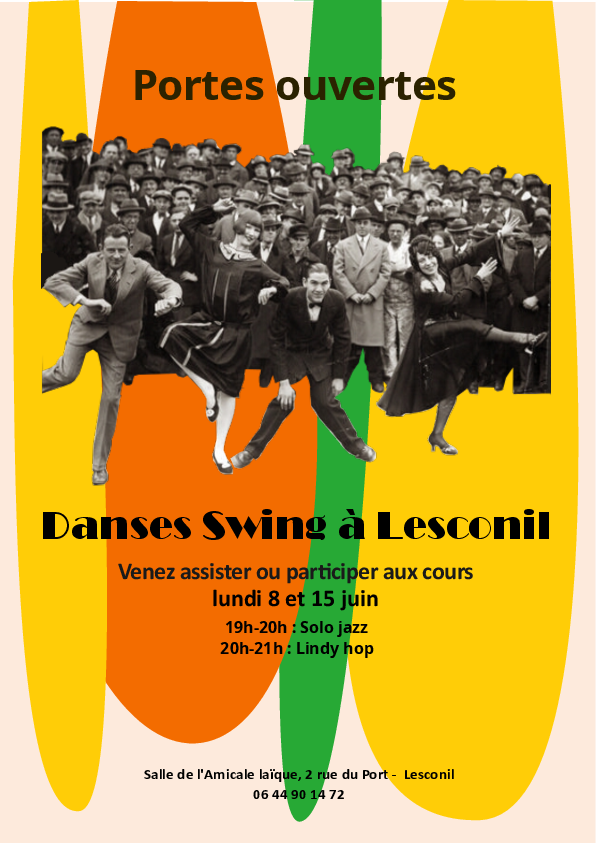 Affiche portes ouvertes Danse Swing - 8 et 15 juin 2026 - Amicale Laïque de Plobannalec-Lesconil